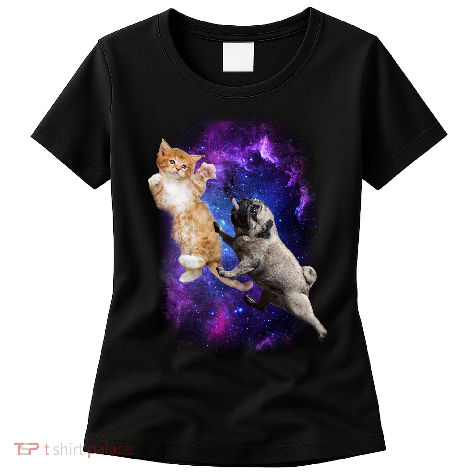 Cat And Pug In Space Women's T-Shirt