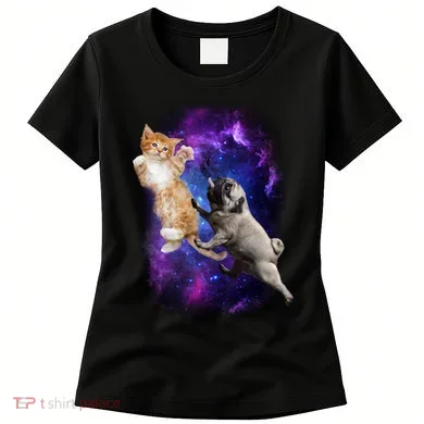 Cat And Pug In Space Women's T-Shirt