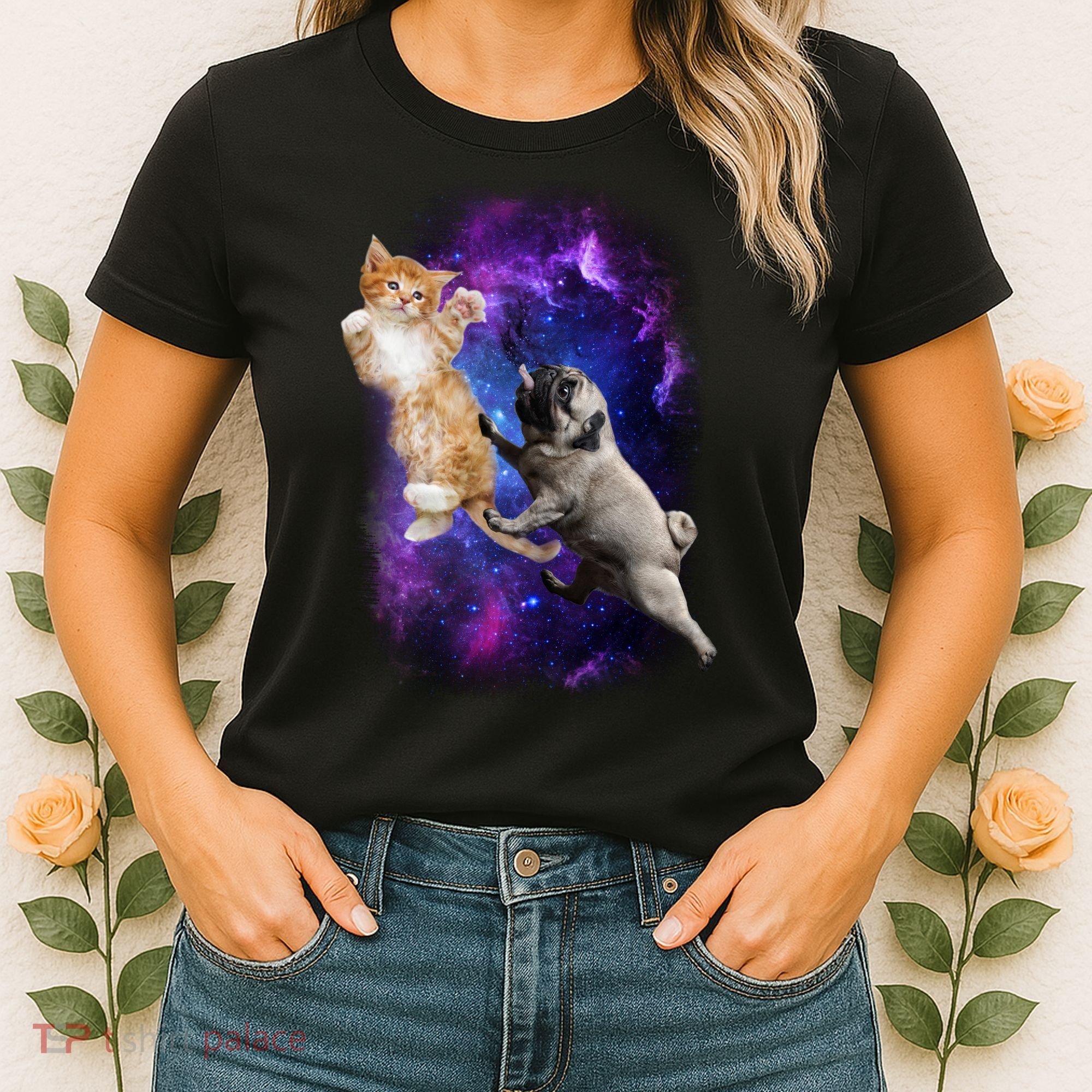 Cat And Pug In Space Women's T-Shirt