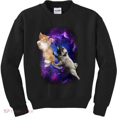 Cat And Pug In Space Kids Sweatshirt