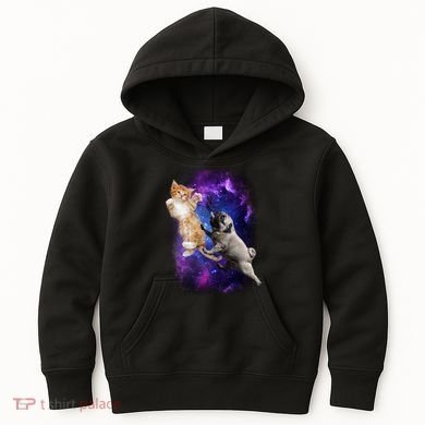 Cat And Pug In Space Kids Hoodie