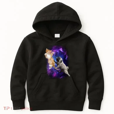 Cat And Pug In Space Kids Hoodie