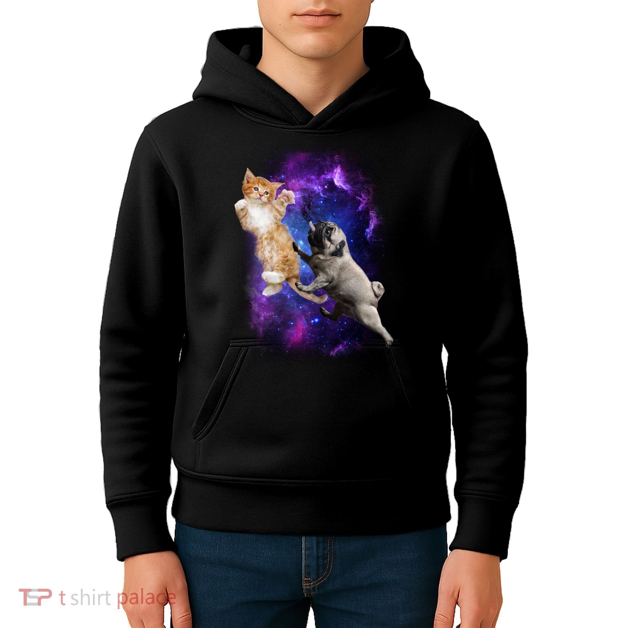 Cat And Pug In Space Kids Hoodie