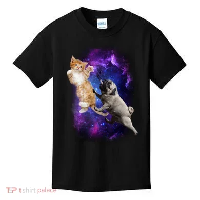 Cat And Pug In Space Kids T-Shirt