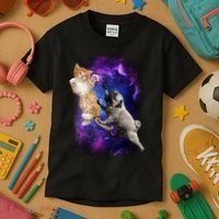 Cat And Pug In Space Kids T-Shirt thumb 3