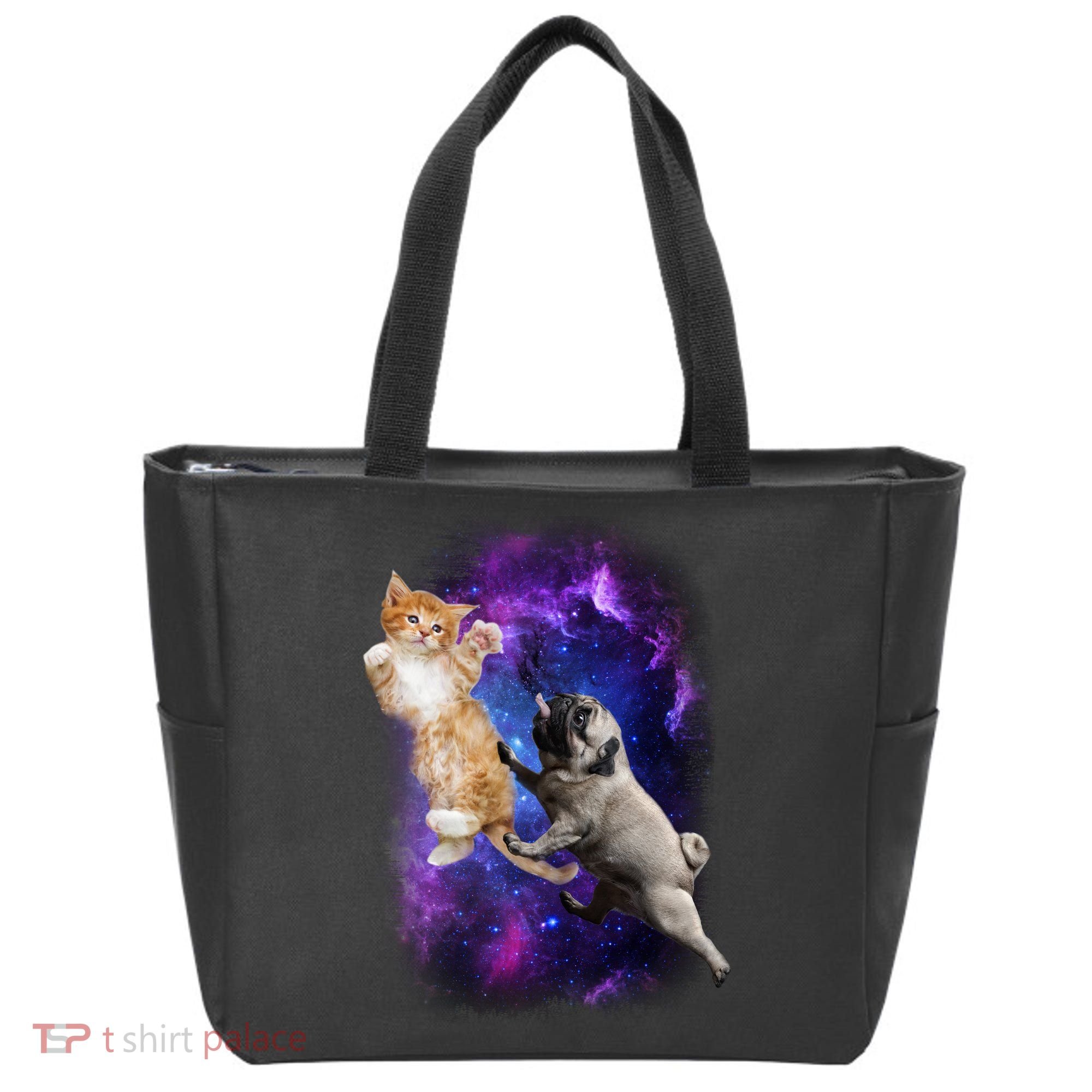 Cat And Pug In Space Tote Bag