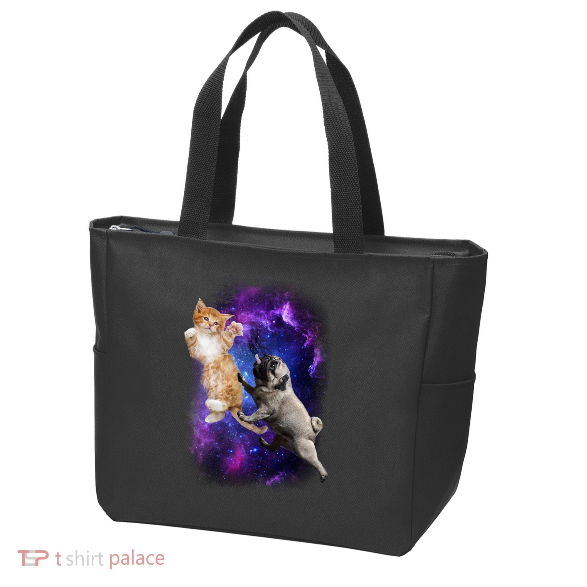 Cat And Pug In Space Tote Bag