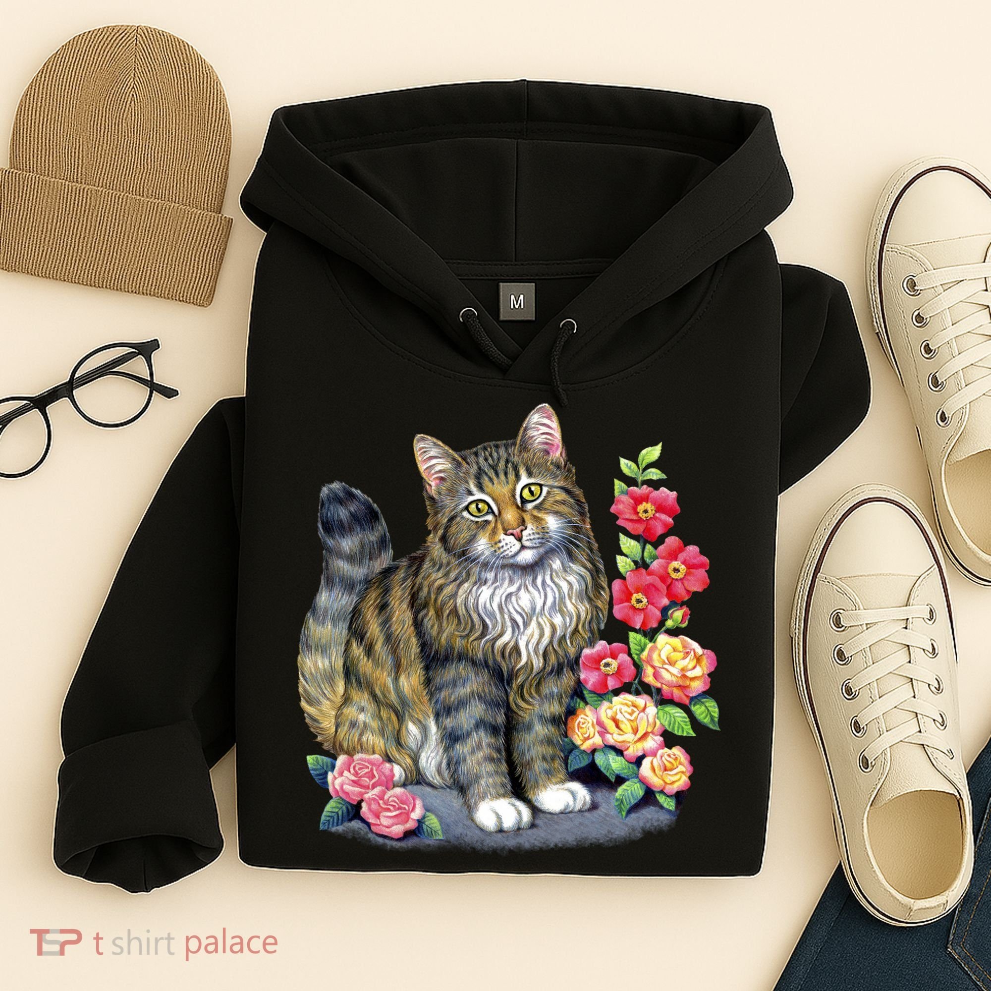 Cat and Roses Hoodie