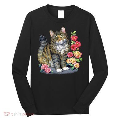 Cat and Roses Long Sleeve Shirt