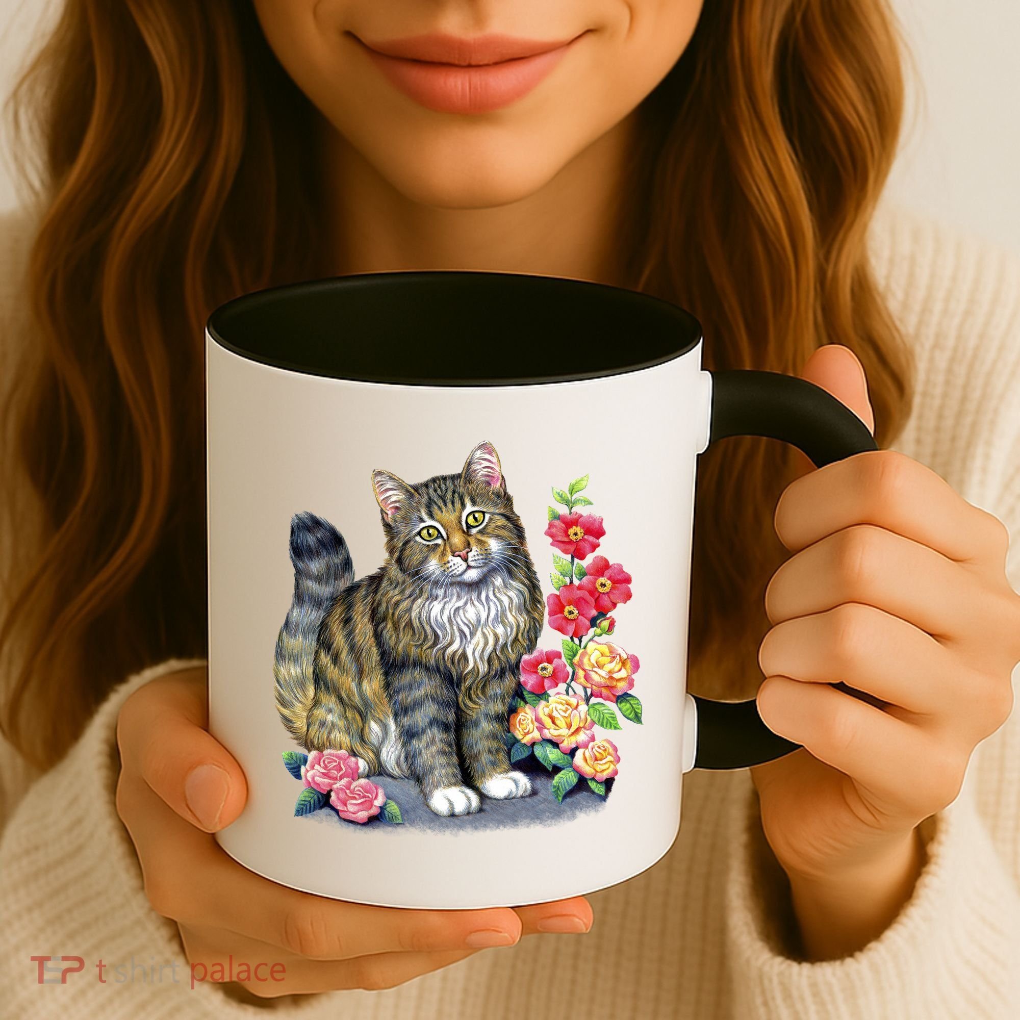 Cat and Roses Coffee Mug