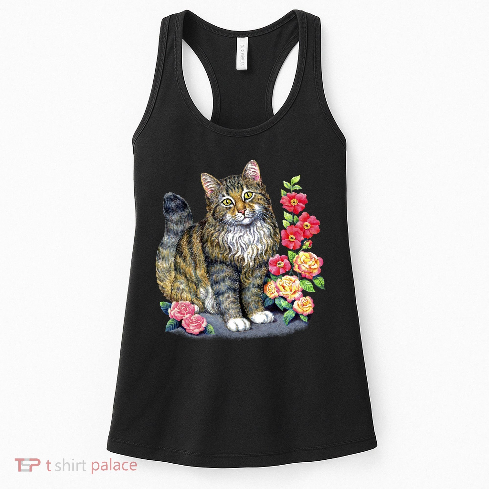 Cat and Roses Women's Tank Top
