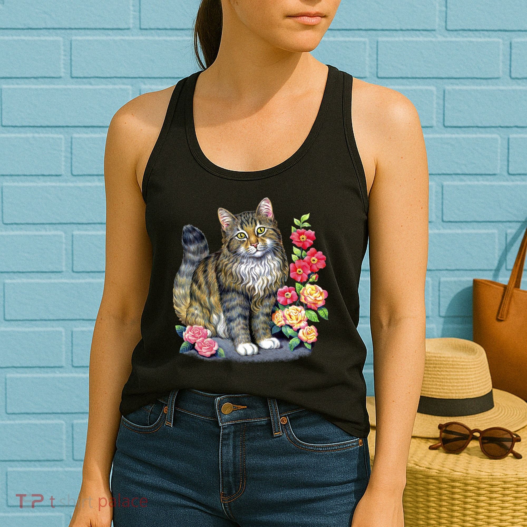 Cat and Roses Women's Tank Top
