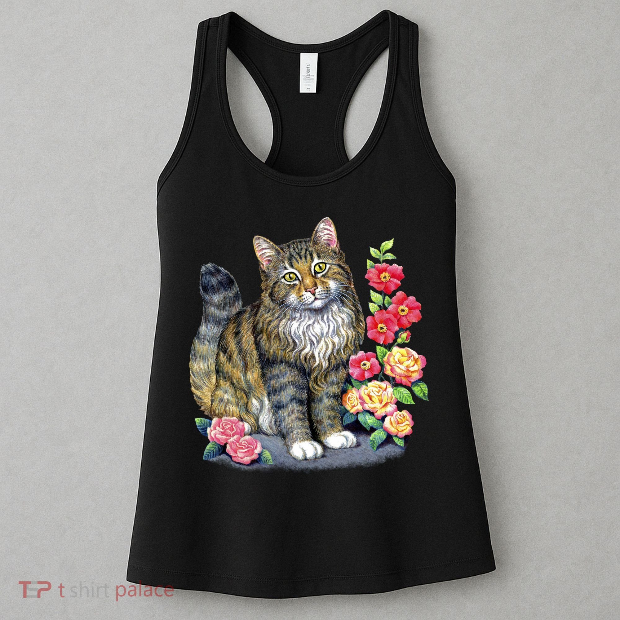 Cat and Roses Women's Tank Top