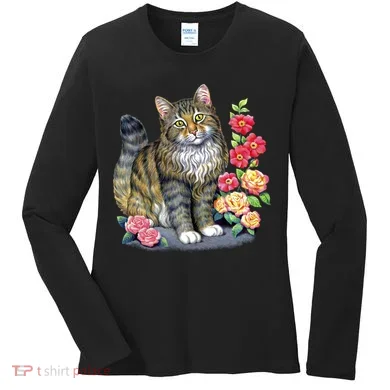 Cat and Roses Women's Long Sleeve Shirt