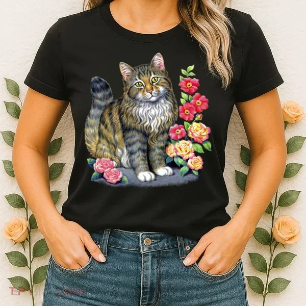 Cat and Roses Women's T-Shirt