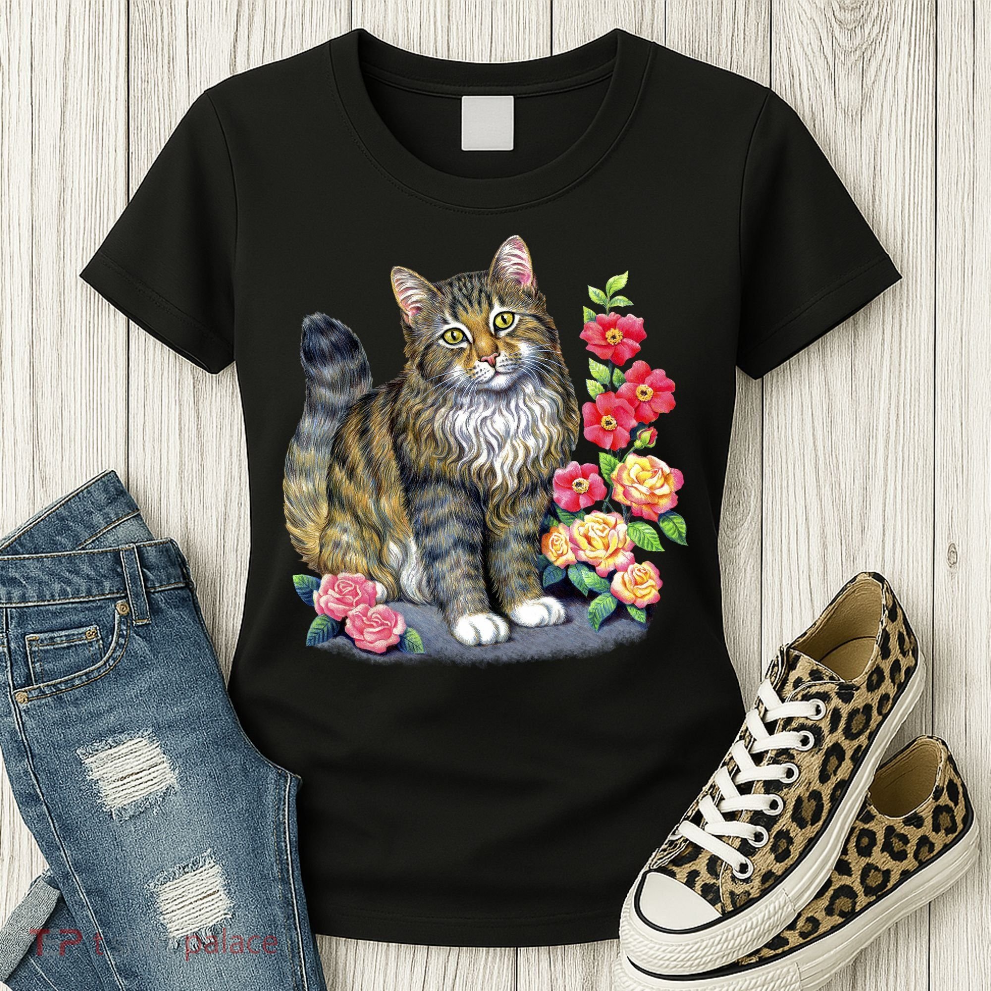 Cat and Roses Women's T-Shirt