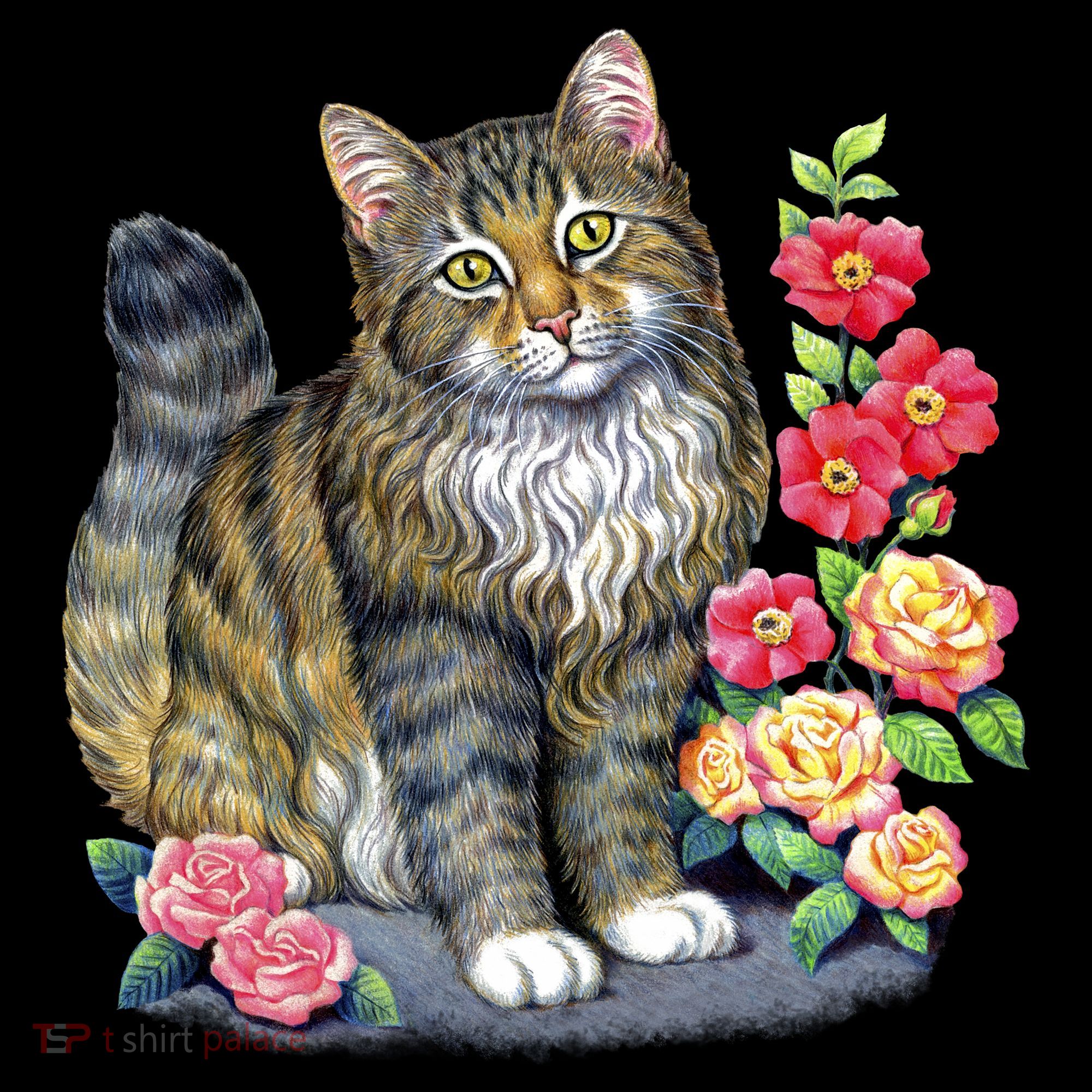 Cat and Roses Women's T-Shirt
