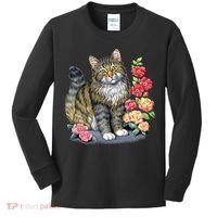 Cat and Roses Kids Long Sleeve Shirt thumb 0