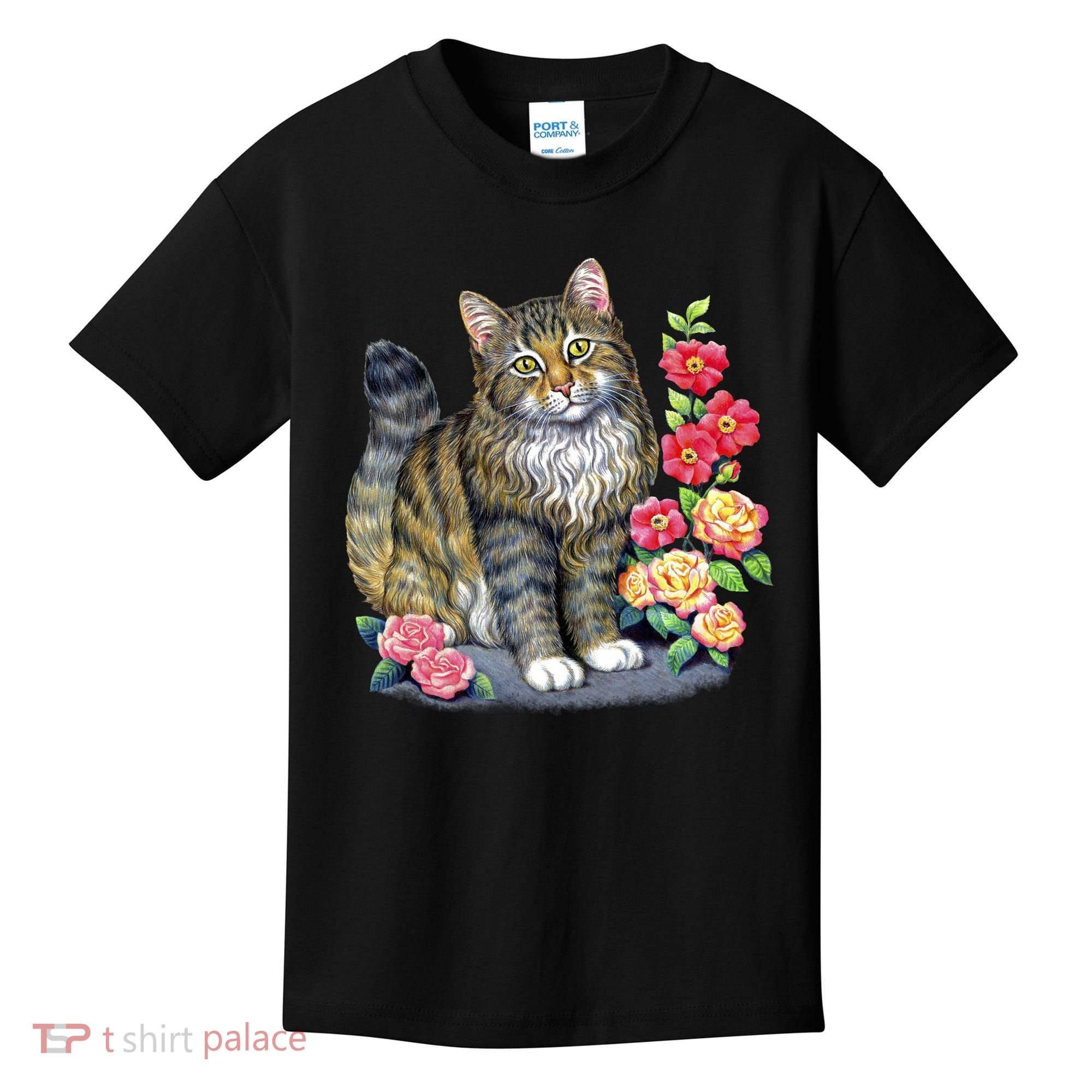Cat and Roses Kids T-Shirt
