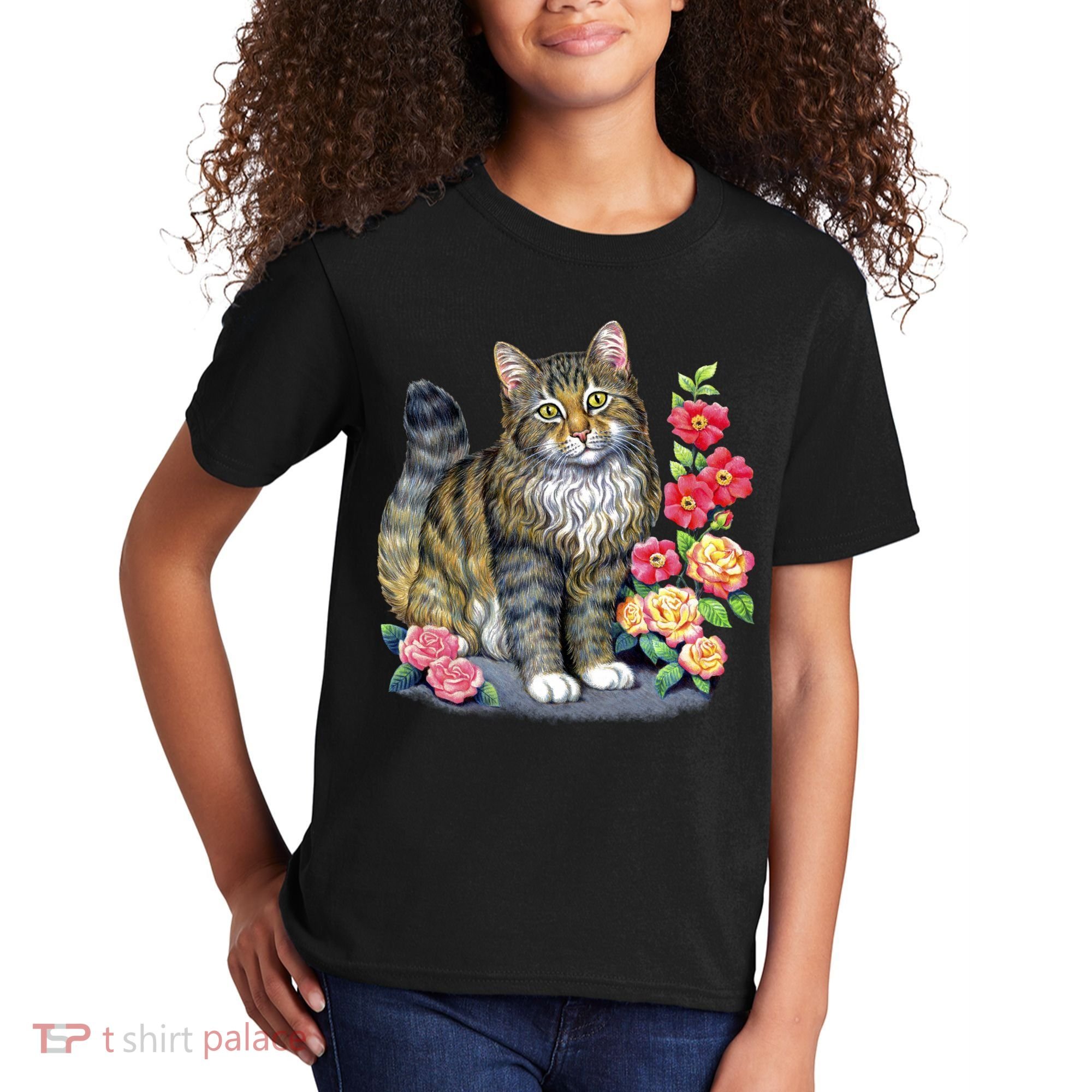 Cat and Roses Kids T-Shirt