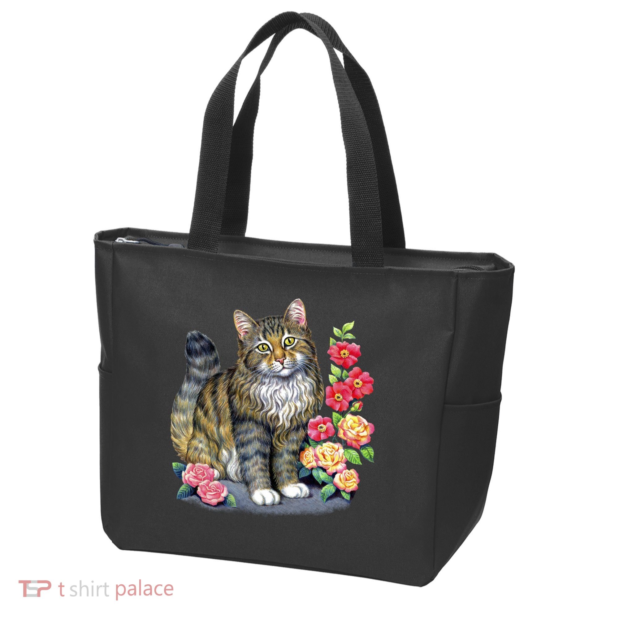 Cat and Roses Tote Bag