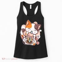 Cat Boba Tea Kawaii Women's Tank Top thumb 0