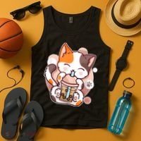 Cat Boba Tea Kawaii Tank Top thumb 4
