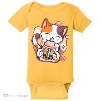 Cat Boba Tea Kawaii Baby Bodysuit thumb 0