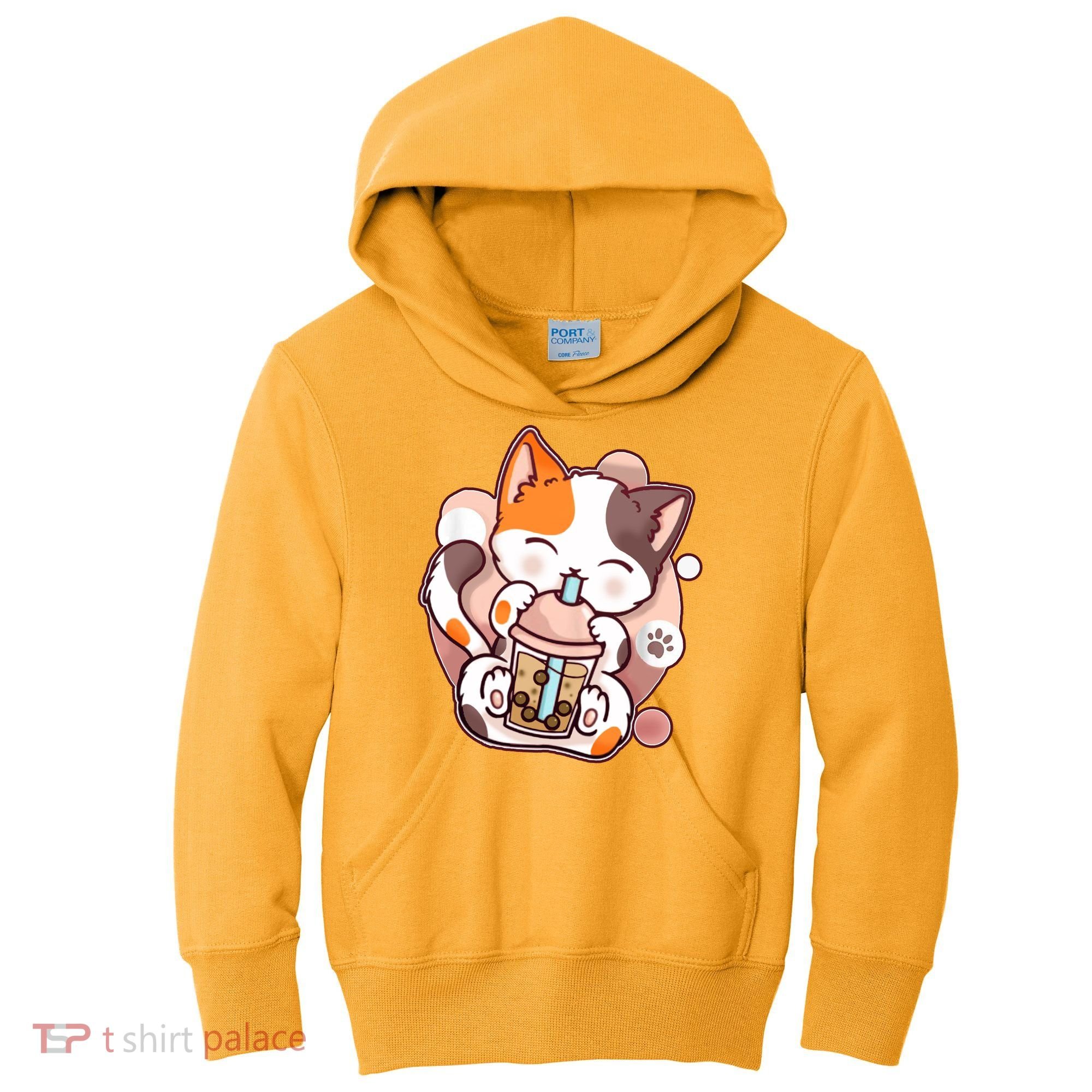 Cat Boba Tea Kawaii Kids Hoodie