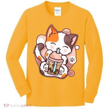 Cat Boba Tea Kawaii Kids Long Sleeve Shirt