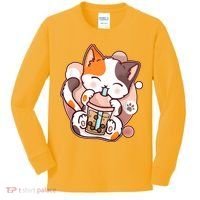 Cat Boba Tea Kawaii Kids Long Sleeve Shirt thumb 0