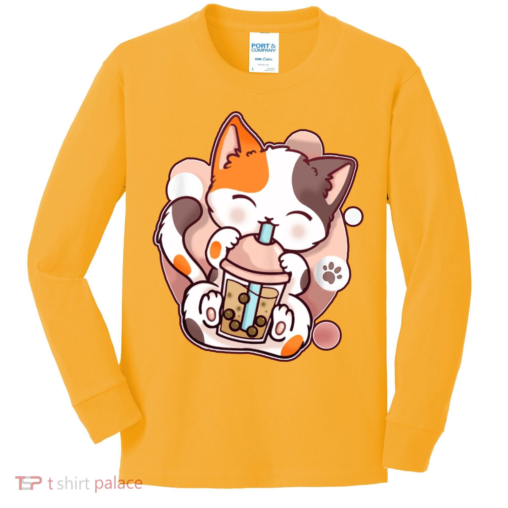 Cat Boba Tea Kawaii Kids Long Sleeve Shirt