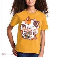 Cat Boba Tea Kawaii Kids T-Shirt thumb 2