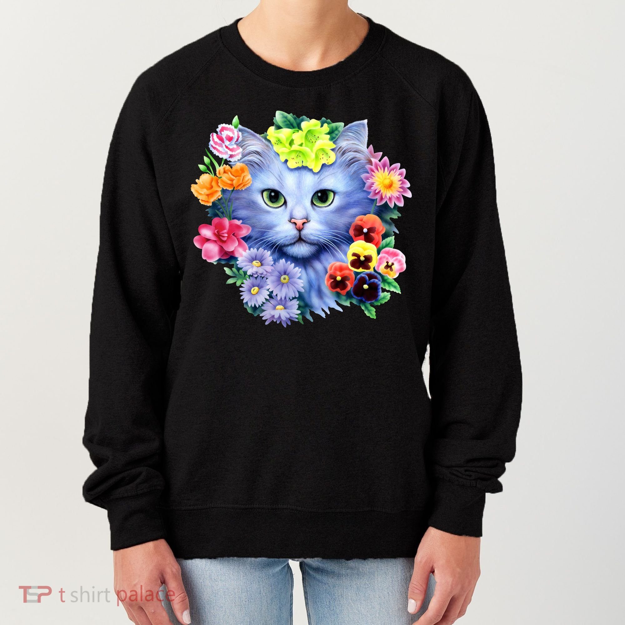 Cat Face With Flowers Women's Sweatshirt