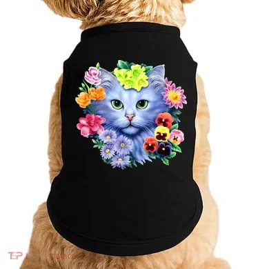 Cat Face With Flowers Doggie Tank