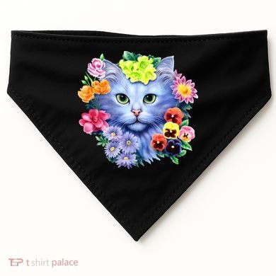 Cat Face With Flowers USA-Made Doggie Bandana