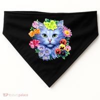 Cat Face With Flowers USA-Made Doggie Bandana thumb 0