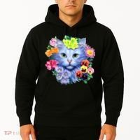 Cat Face With Flowers Hoodie thumb 2