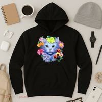 Cat Face With Flowers Hoodie thumb 3
