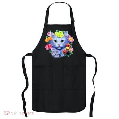 Cat Face With Flowers Apron