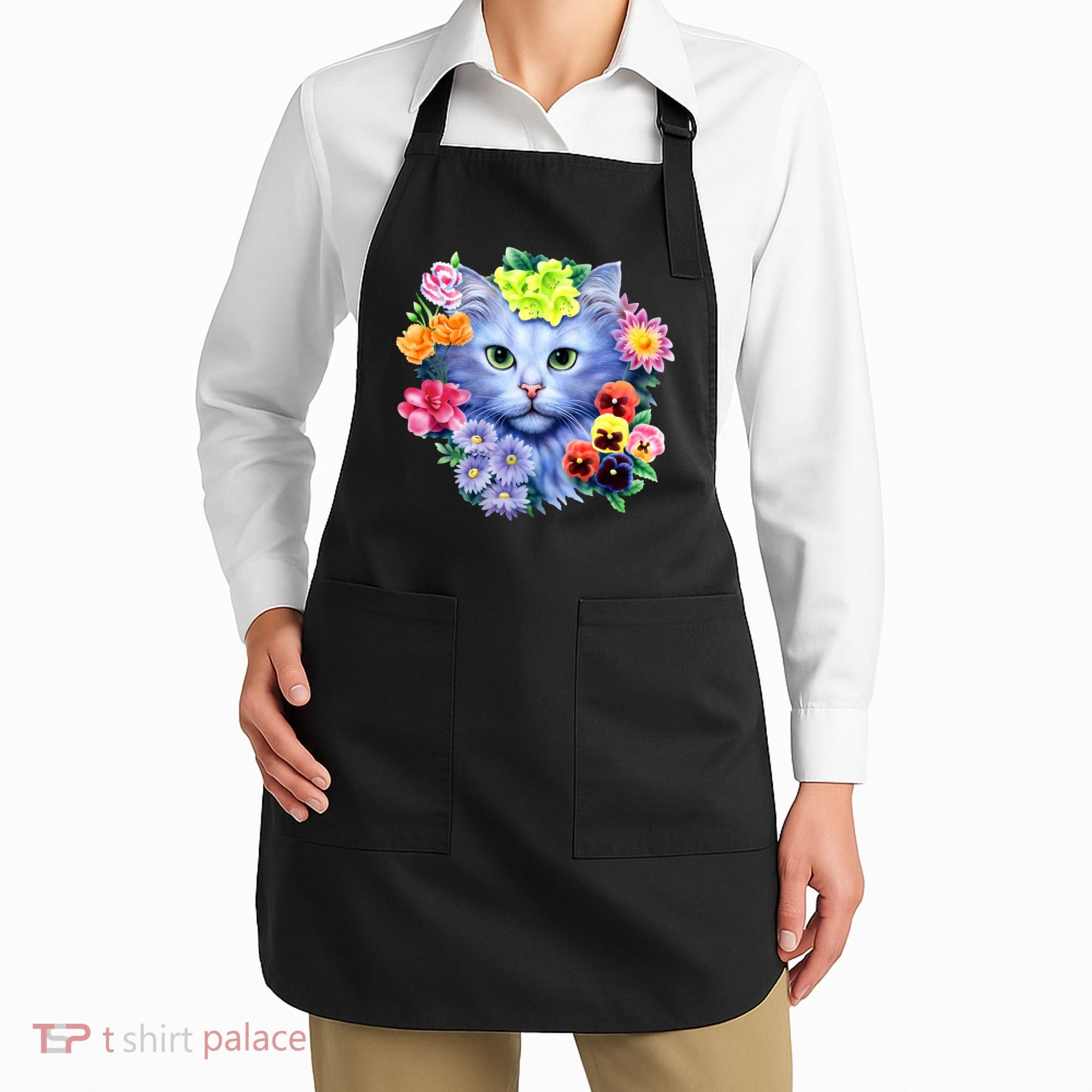 Cat Face With Flowers Apron
