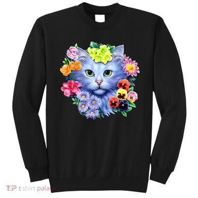 Cat Face With Flowers Sweatshirt
