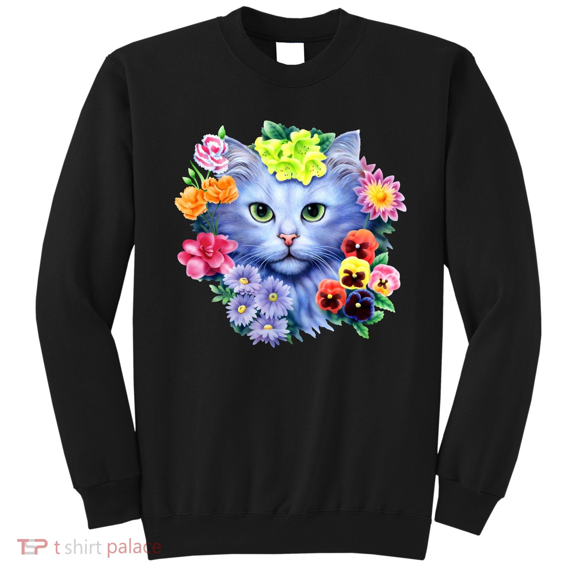 Cat Face With Flowers Sweatshirt