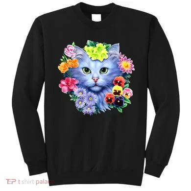 Cat Face With Flowers Sweatshirt