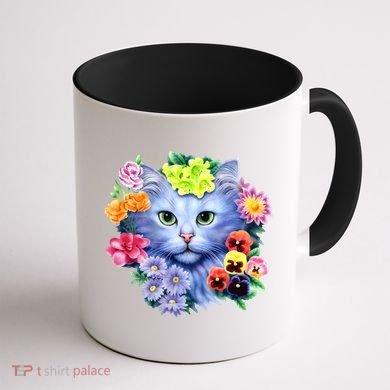 Cat Face With Flowers Coffee Mug back