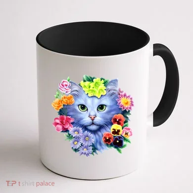 Cat Face With Flowers Coffee Mug back