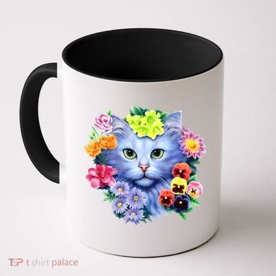 Cat Face With Flowers Coffee Mug