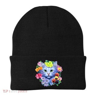 Cat Face With Flowers Beanie