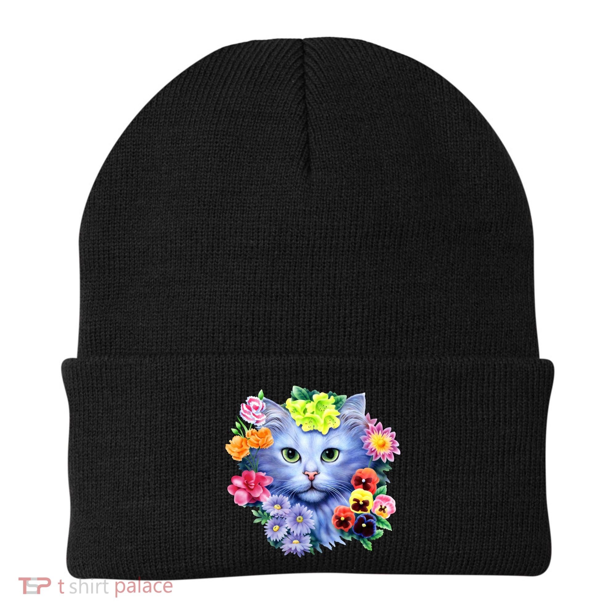 Cat Face With Flowers Beanie