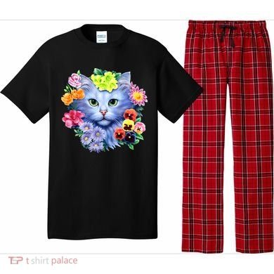 Cat Face With Flowers Pajama Set